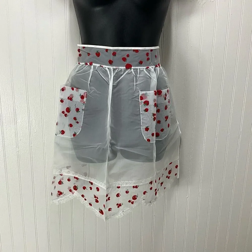 VINTAGE 50’s Sheer Half Apron With Strawberries